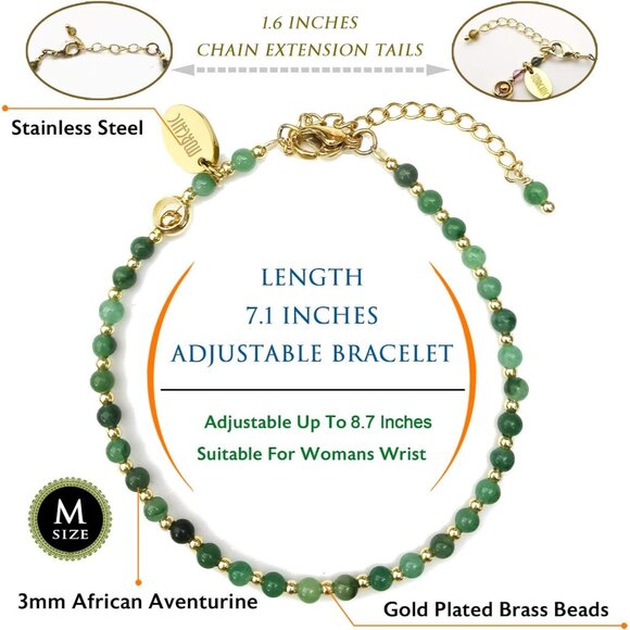 Tiny Beads Natural African Aventurine Gemstone Adjustable Bracelet for Women, Da - Picture 2 of 7